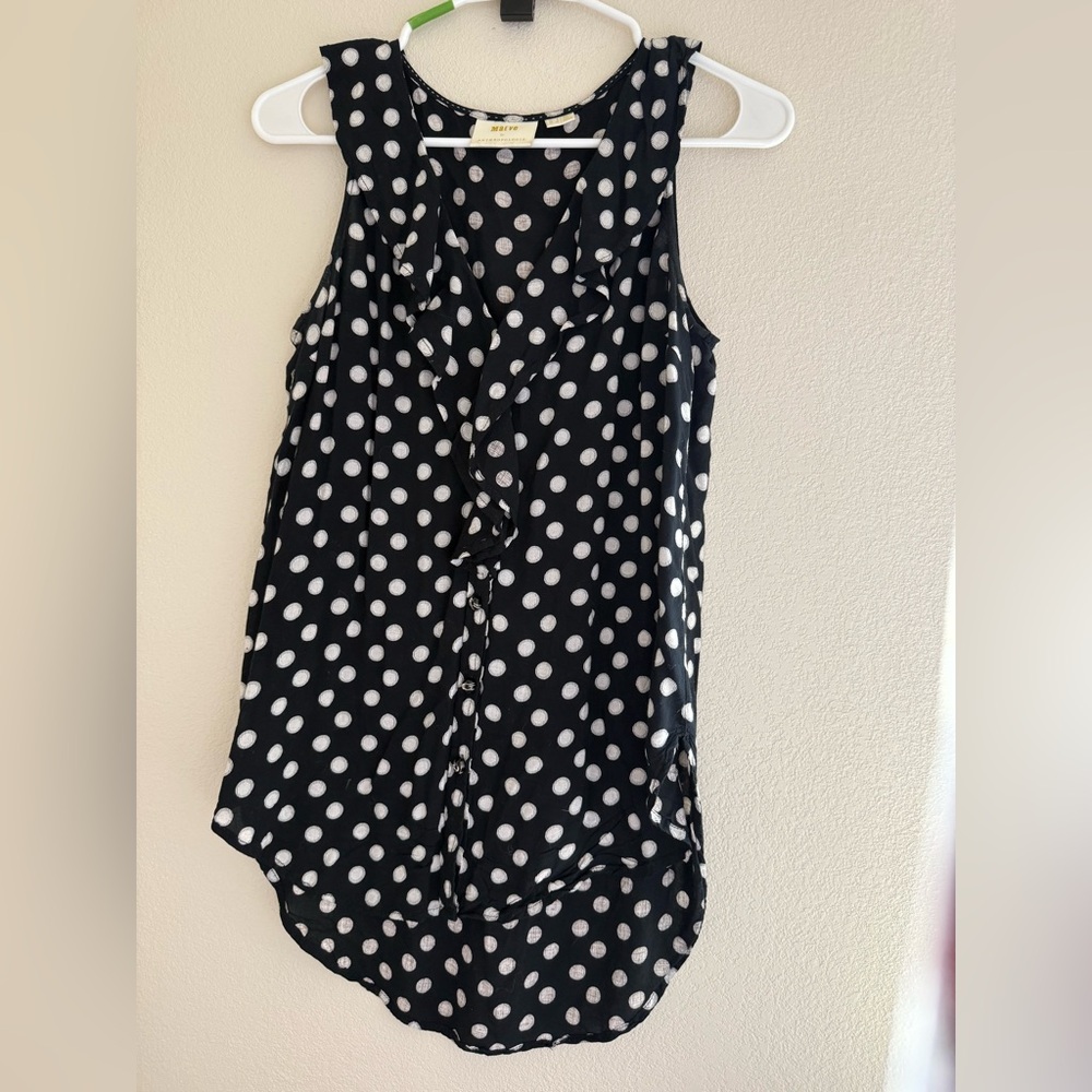 Anthropologie Black and White Polka Dot Blouse